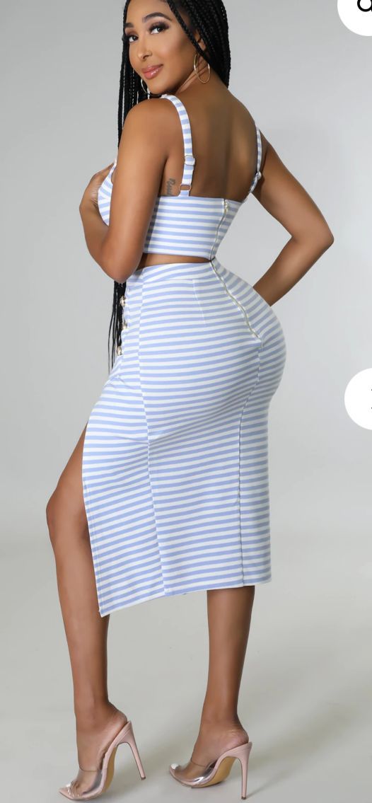 Anabel | Blue and white pinstripe skirt set